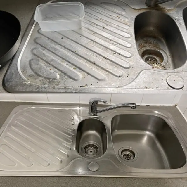 Kitchen sink before and after an end of tenancy clean in Cambridge